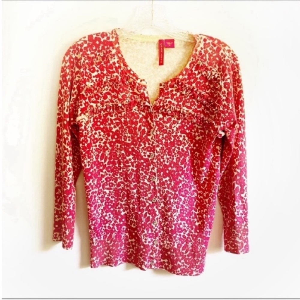 Charlotte Tarantola cardigan pink white floral sweater buttons ruffles silk